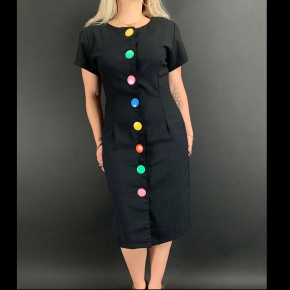 vintage Dresses & Skirts - 80s David Mitchell Colorful Big Button Sheath Dress